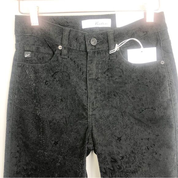 KANCAN | NEW Hi Rise Ankle Skinny Black Jeans Velour Textured Print Women’s 3/25 - Picture 3 of 11